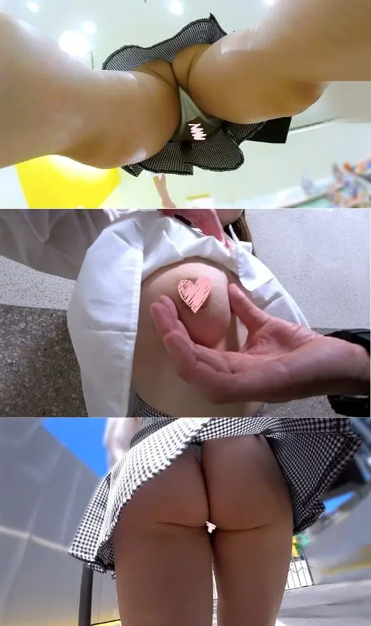 【ノーブラ確定】激しいビル風がめくるミニ丈シャツ！必死に裾を抑えるムチムチ美女