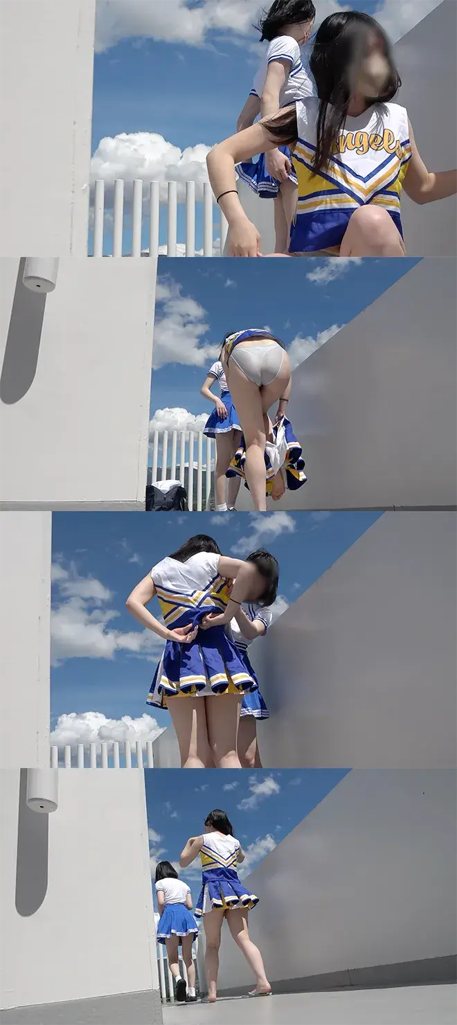 【チアっ子】青空お着替え！！まぶしすぎる白いおっぱいとプリケツちゃん！チア練習がんばれ！