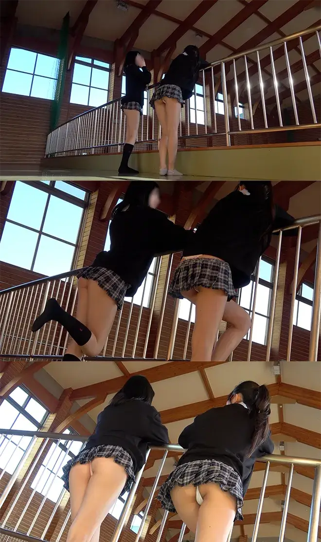 【パン撮記42】2人収録！体育館の制服女子！激ミニで超えちおぱんつ！お尻丸出しのがっつりパンチラ！！