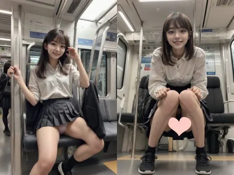 プレビュー画像：電車でパンツ見えてても笑顔な女の子集【J⚪︎・カメラ目線】